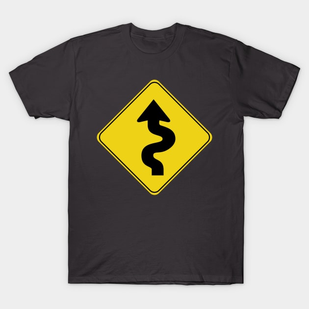 Caution Road Sign Swervy Arrow T-Shirt by shanestillz